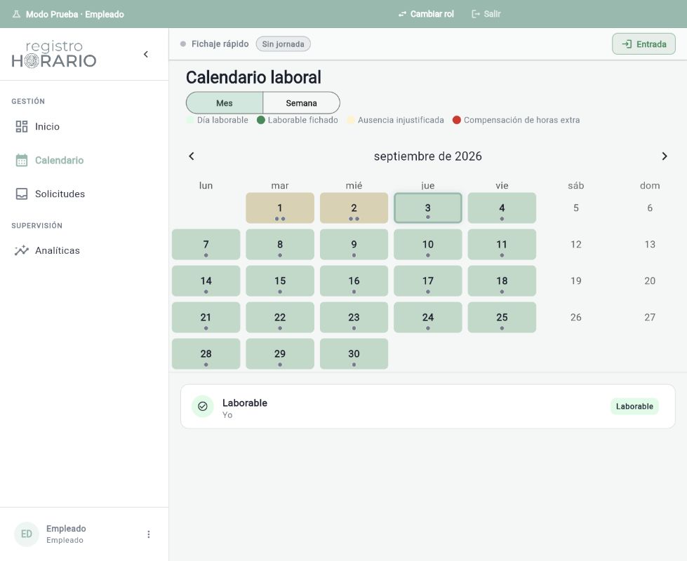 Calendario laboral real con datos de demostración.